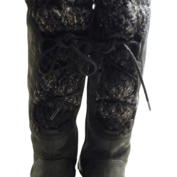 UGG Skylair Black Leather Knit Cuff  back Ties Wedge Heeled Boots Size US 9 - Picture 7 of 16